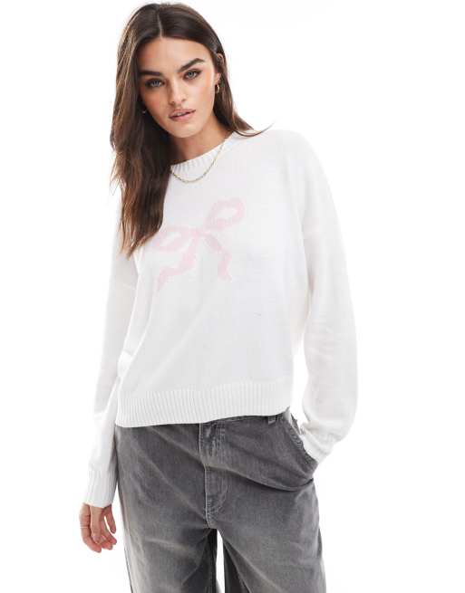Hollister Strickpullover in WeiB mit rosa Schleife ASOS