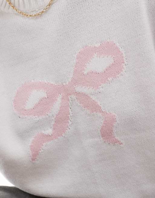 Hollister – Strickpullover in Weiß mit rosa Schleife ASOS