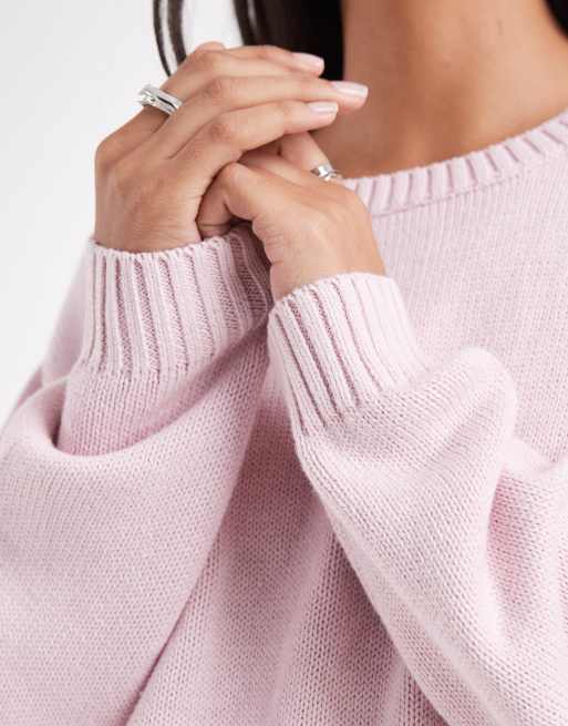 Hollister Strickpullover mit kastigem Schnitt und Rundhalsausschnitt in Babyrosa, 2 von 4