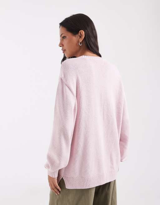 Hollister Strickpullover mit kastigem Schnitt und Rundhalsausschnitt in Babyrosa, 4 von 4