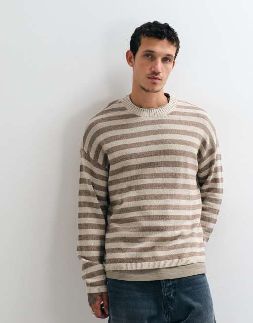 Hollister Strickpullover mit Rundhalsausschnitt in Cremeweiß gestreift, 1 von 5