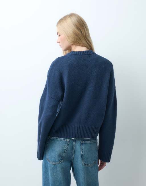 Hollister Strickpullover mit Rundhalsausschnitt in Marineblau, 4 von 4