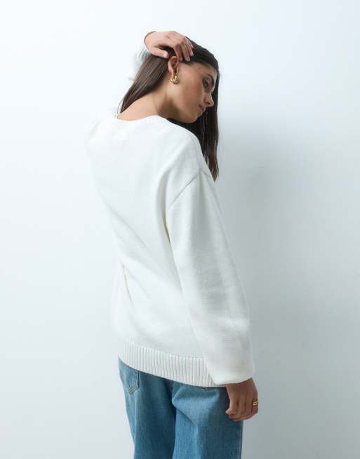 Hollister Strickpullover mit Rundhalsausschnitt in Weiß, 4 von 4