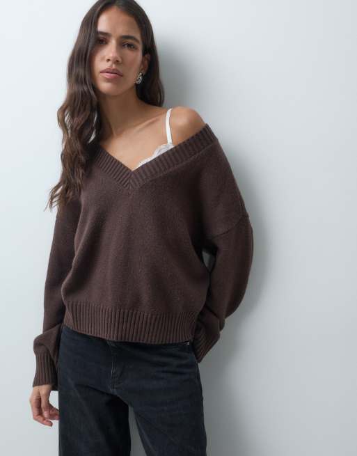 Hollister Strickpullover mit V-Ausschnitt in Braun, 3 von 4