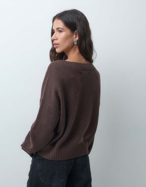 Hollister Strickpullover mit V-Ausschnitt in Braun, 4 von 4