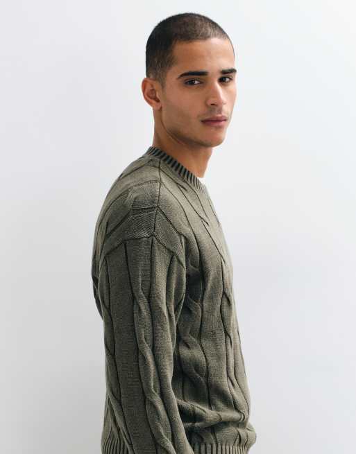 Hollister Strickpullover mit Zopfmuster in Dunkelgrün, 5 von 5