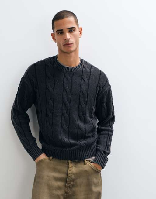 Hollister Strickpullover mit Zopfmuster in Schwarz, 1 von 5