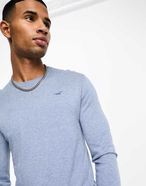 Hollister - Strikket blå trøje med rund hals og ikonlogo, 2 af 4