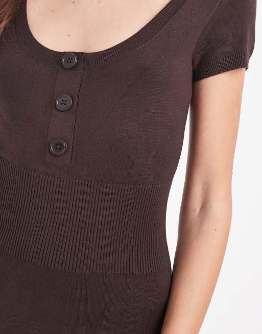 Hollister strikket minikjole med dyb rund hals i brun, 4 af 4