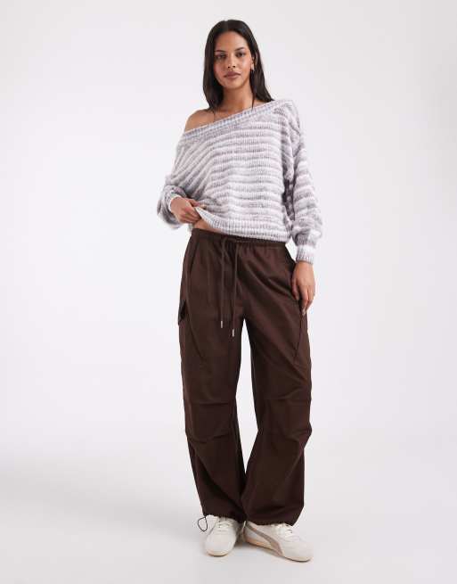 Hollister strikket offshoulder-striktrøje i beige, 2 af 4