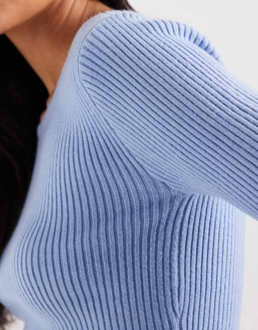 Hollister strikket offshoulder-striktrøje med klokkeærmer i blå, 2 af 4