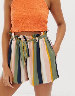 Hollister stripe paper bag waist shorts 