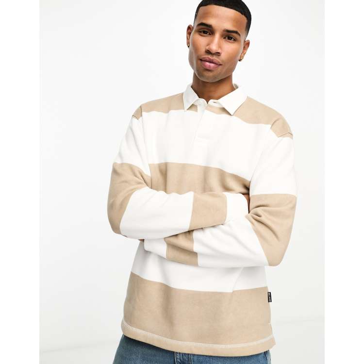 Rhombus Logo Shirt ClassicfuncenterShops Hollister stripe relaxed fit rugby col sweatshirt in tan white