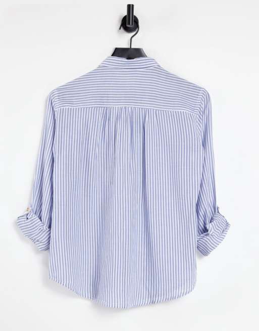 Hollister striped button half down shirt in blue