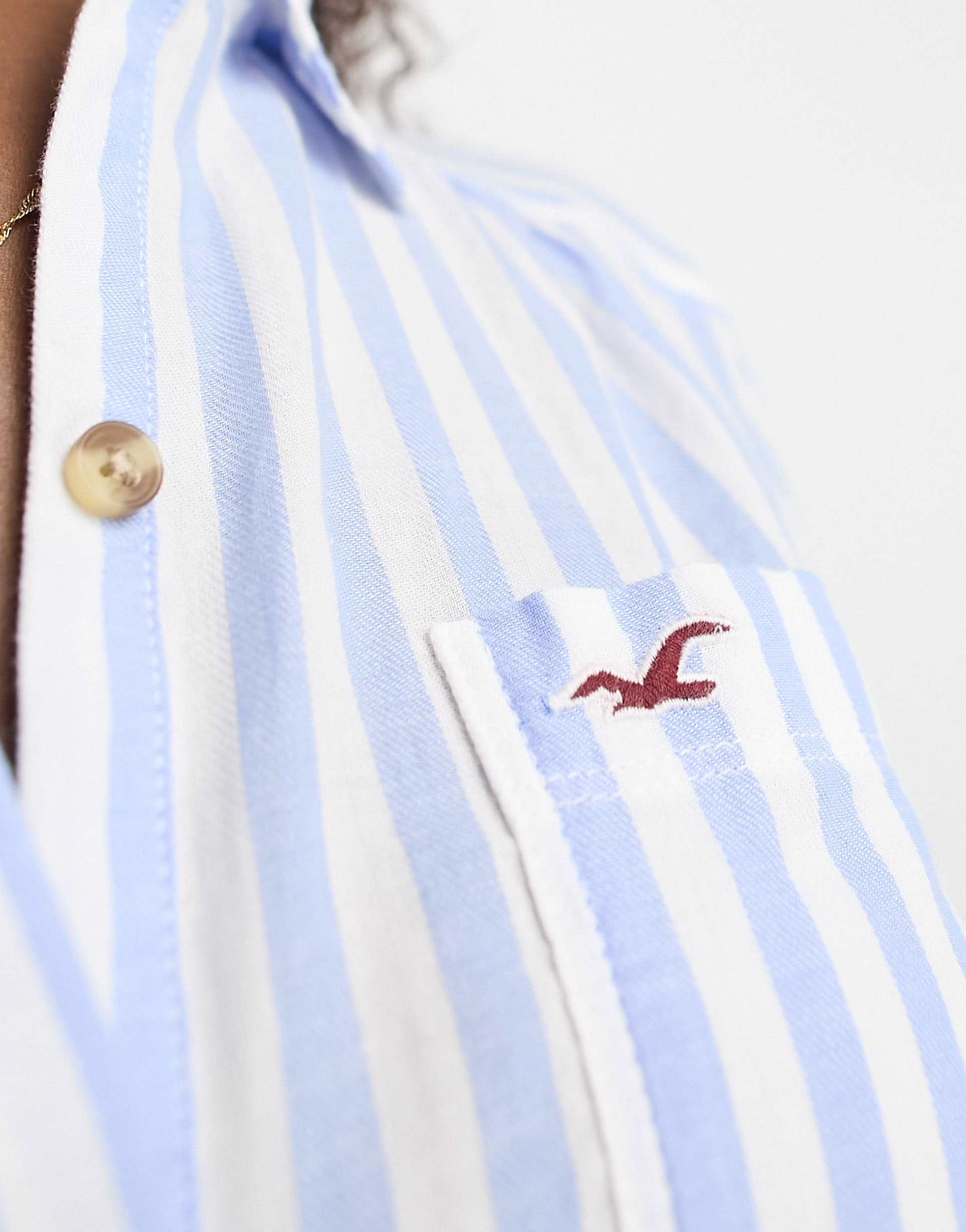 Hollister striped button through shirt in light blue view 4