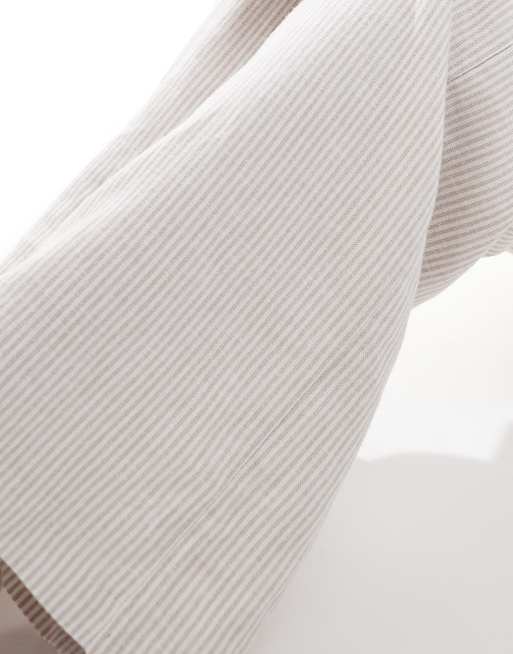 Hollister striped linen look pants with elasticated waist in beige, 3 of 5