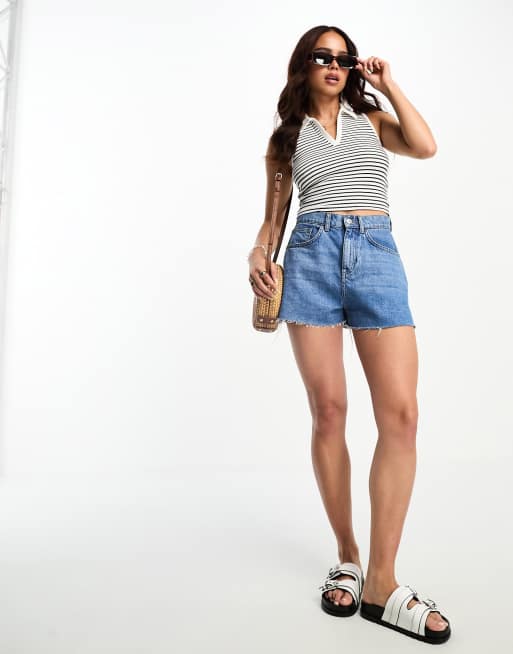 Hollister striped polo vest top in black and white, 4 of 4