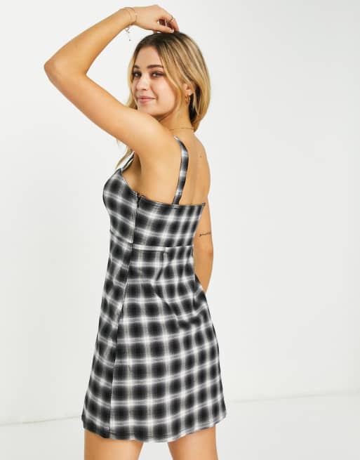 Hollister structured split front mini dress in black gingham ASOS