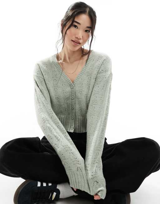 Hollister – Strukturierte Strickjacke in Grün