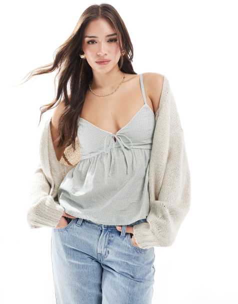 Hollister – Strukturiertes Babydoll-Oberteil mit Camisole-Trägern und grünem Vichy-Karo - view 1
