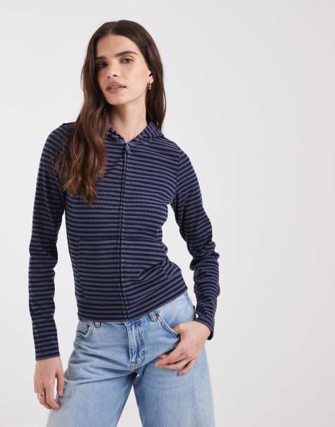 Hollister sudadera ajustada con capucha de manga larga a rayas azules - view 1