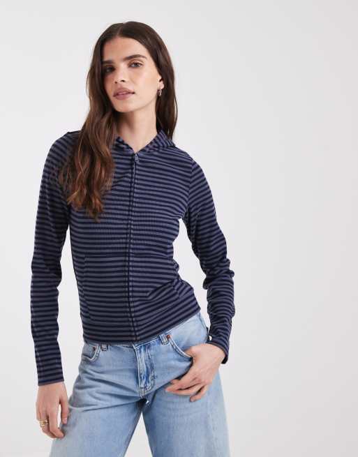 Hollister sudadera ajustada con capucha de manga larga a rayas azules, 1 de 9