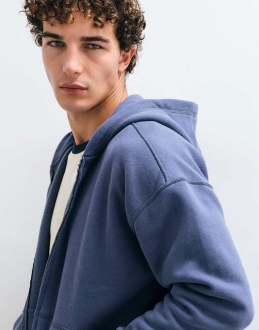 Hollister sudadera con capucha boxy con cremallera en azul marino, 3 de 9