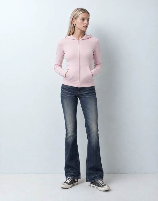 Hollister sudadera con capucha cómoda y ajustada de manga larga en rosa bebé, 7 de 9