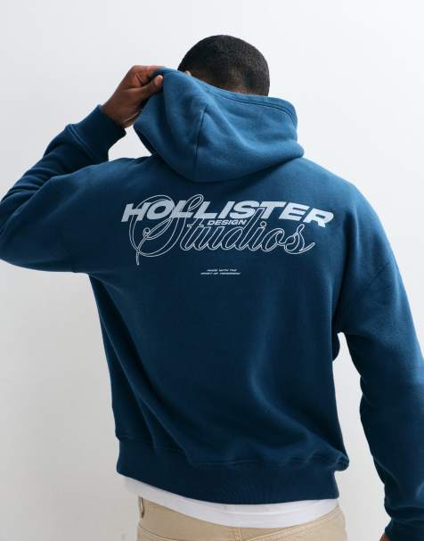 Hollister - sudadera con capucha de corte boxy y logo gráfico en la espalda en azul - view 1