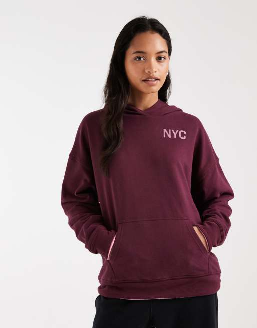 Hollister - sudadera con capucha extragrande con estampado Brooklyn en burdeos, 3 de 4