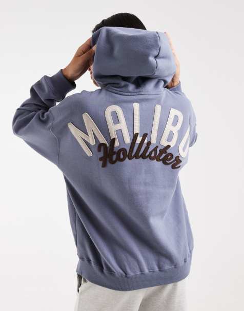 Hollister - sudadera con capucha extragrande con gráfico de logo en azul grisáceo - view 1