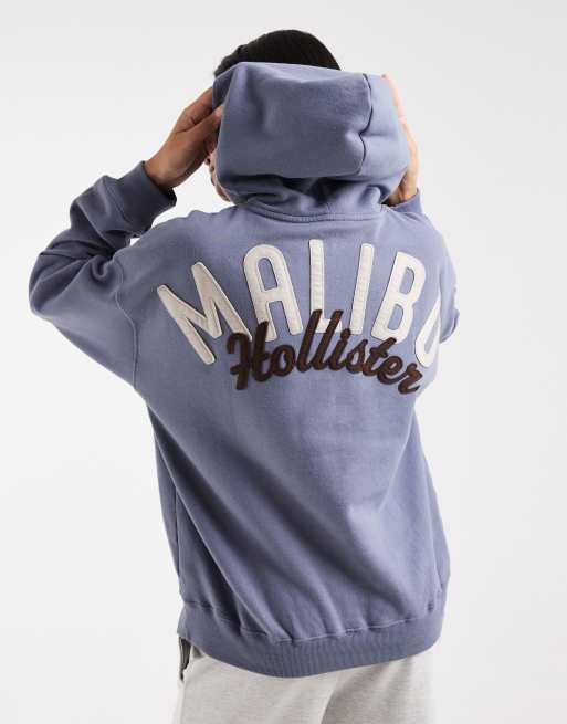 Hollister - sudadera con capucha extragrande con gráfico de logo en azul grisáceo, 1 de 4