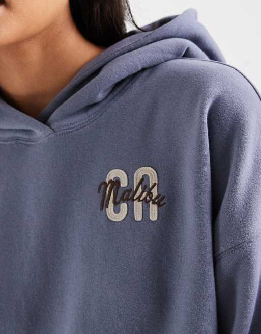Hollister - sudadera con capucha extragrande con gráfico de logo en azul grisáceo, 3 de 4