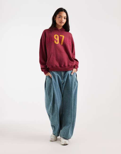 Hollister - sudadera con capucha extragrande con logo gráfico en berry, 3 de 4