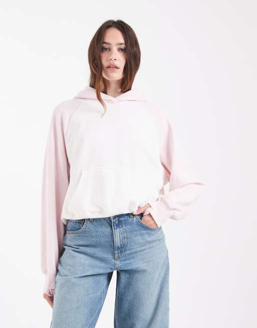Hollister sudadera con capucha extragrande raglán en blanco y rosa, 1 de 4