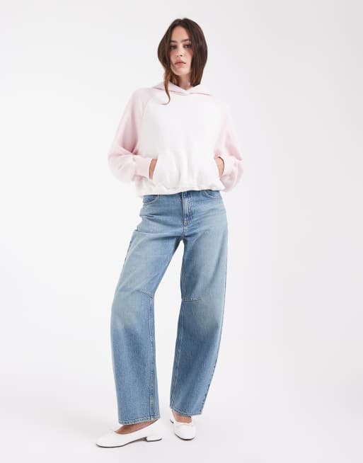 Hollister sudadera con capucha extragrande raglán en blanco y rosa, 3 de 4