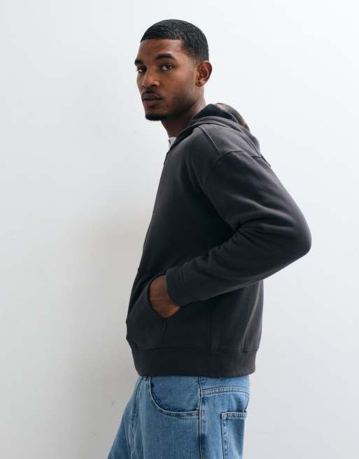 Hollister - Sudadera con capucha reversible con cremallera en cuadros negros, 4 de 5