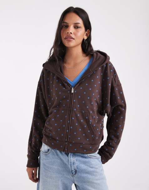 Hollister sudadera con capucha reversible con cremallera y lunares marrones - view 1