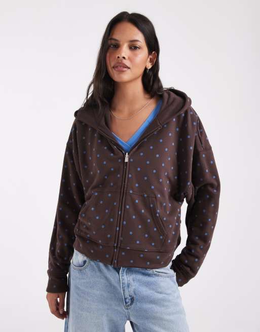 Hollister sudadera con capucha reversible con cremallera y lunares marrones, 1 de 4