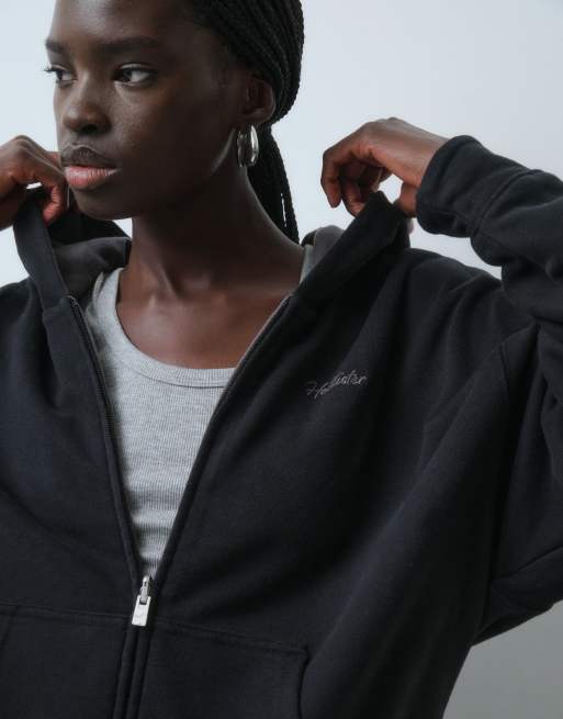 Hollister sudadera con capucha reversible extragrande en negro y gris, 1 de 9