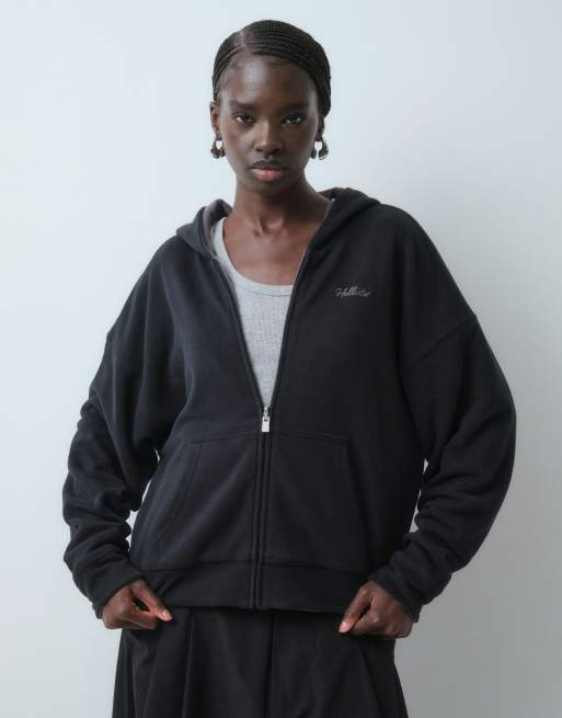 Hollister sudadera con capucha reversible extragrande en negro y gris, 3 de 9