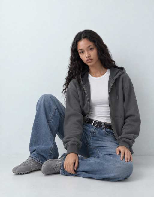 Hollister sudadera con capucha reversible extragrande en negro y gris, 6 de 9