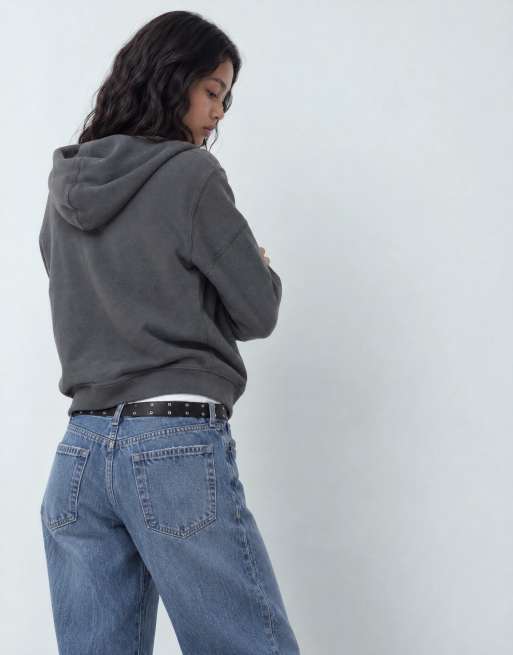 Hollister sudadera con capucha reversible extragrande en negro y gris, 8 de 9