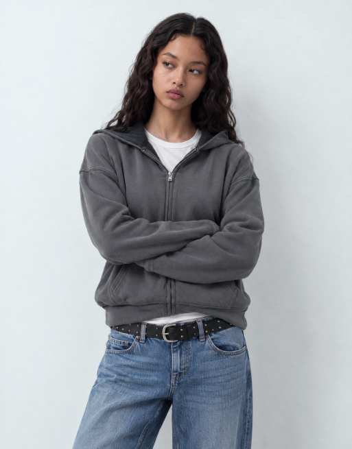 Hollister sudadera con capucha reversible extragrande en negro y gris, 9 de 9