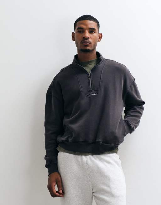 Hollister - Sudadera negra con logo surf y cremallera de 1/4, 3 de 5