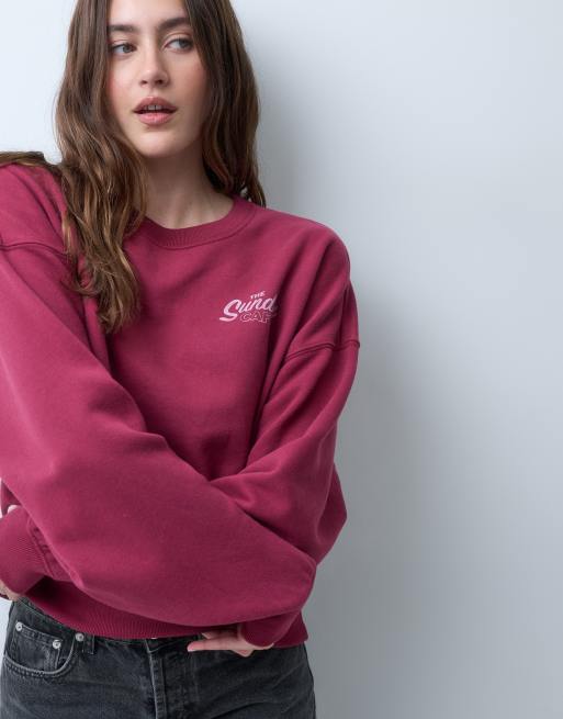Hollister Sunday boxy sweatshirt met graphic in bessenrood, 4 van 4