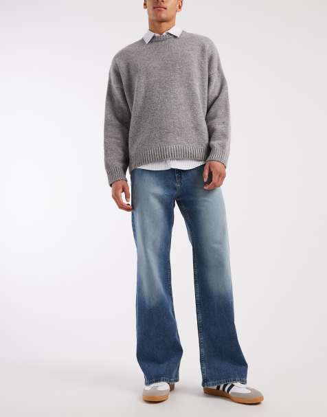Hollister super baggy 5 pocket jeans in tinted dark blue wash