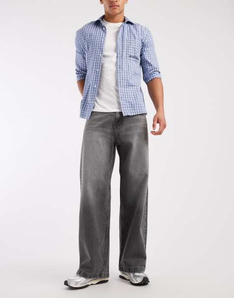 Hollister super baggy 5 pocket jeans in washed grey