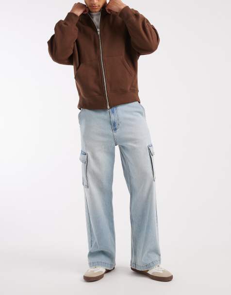 Hollister super baggy cargo jeans in light blue wash
