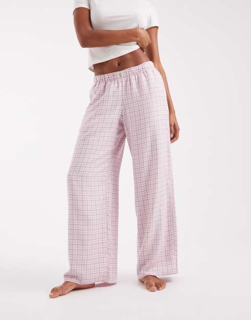 Hollister super baggy flannel graphic detail pajama bottoms in pink plaid